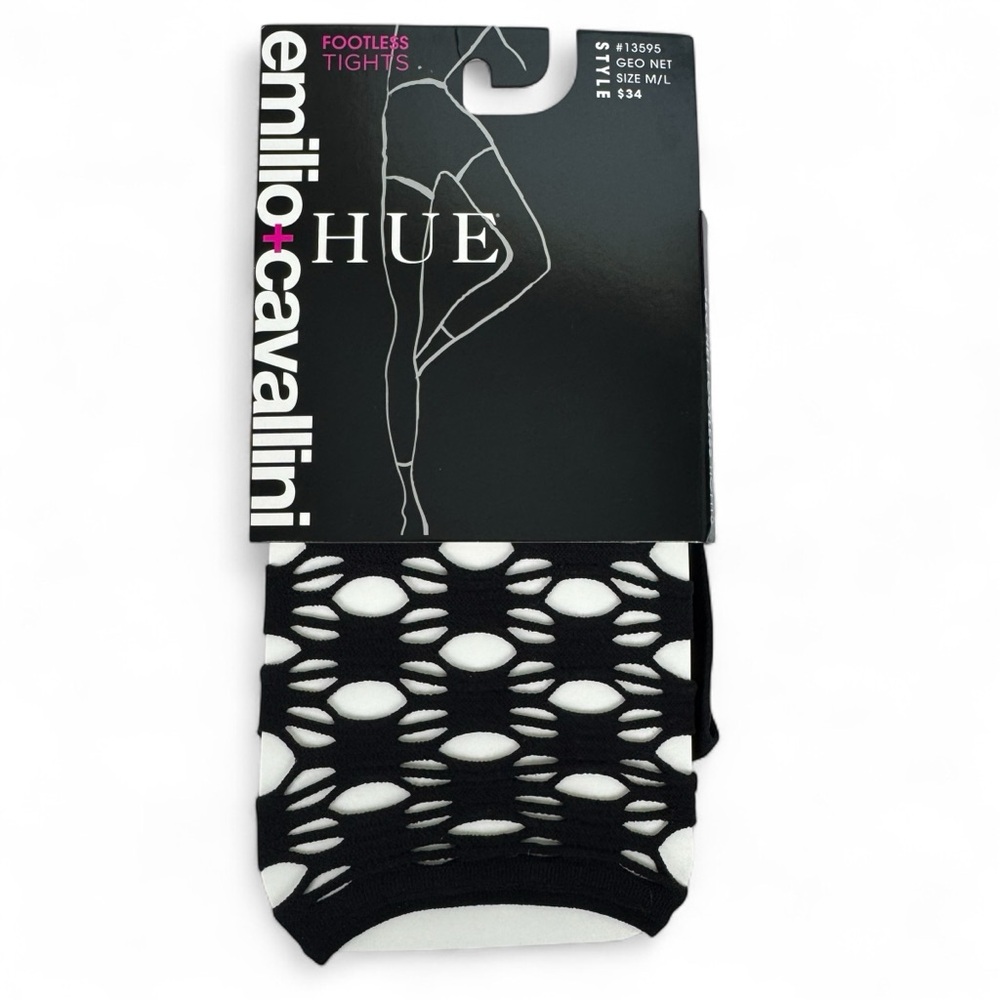 Emilio Cavallini Tights Black Geo Net Womens Size M/L Openwork Footless Tights
